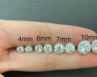 Sterling Silver Halo Stud Earrings: Round CZ, 4-9mm