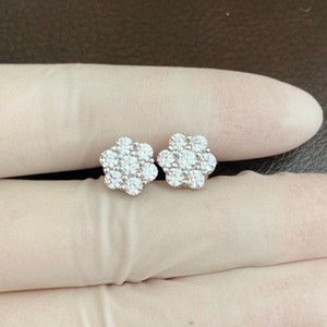Männer Frauen 925 Sterlingsilber 9 mm Blume geeist heraus Bling Diamant Schraubverschluss Ohrring