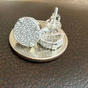 Men Women Italy 925 Sterling Silver Iced Out Bling Diamond Round Screw Back Earrings 10mm