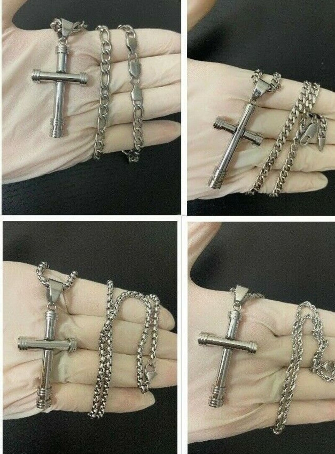 COLLANA CROCE UOMO A QUADRELLO CON ZIRCONE IN ACCIAIO INOX | SAGA GIOIELLI