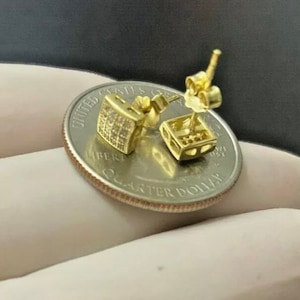 Men’s Women’s 925 Sterling Silver Unisex Square Iced Out Bling Diamond Push Back Studs Earring 14k Gold Finish 5mm