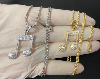 MEN WOMEN 925 STERLING SILVER LAB DIAMOND ICED MUSIC NOTE CHARM PENDANT*SP153 MEN WOMEN 925 STERLING SILVER LAB DIAMOND ICED MUSIC NOTE CHARM PENDANT*SP153