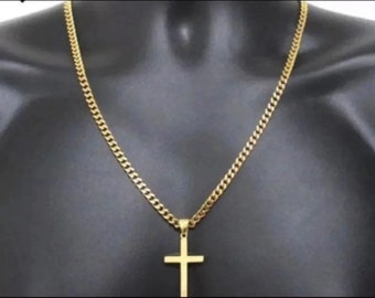 20”24”men women stainless steel silver/gold plain cross with Cuban curb link chain necklace