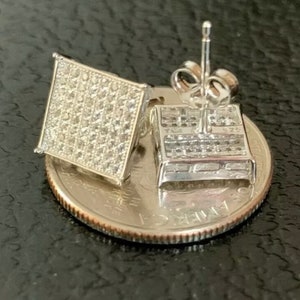 Men’s Women’s Italy Real 925 Sterling Silver Iced Out Bling Diamond Big Square Push Back Diamond Earrings Studs Earrings 10mm