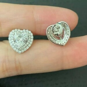 Women’s Girl’s 925 Sterling Silver Iced Out Bling CZ Diamond Heart Earrings Push Back Stud Earring 12mm