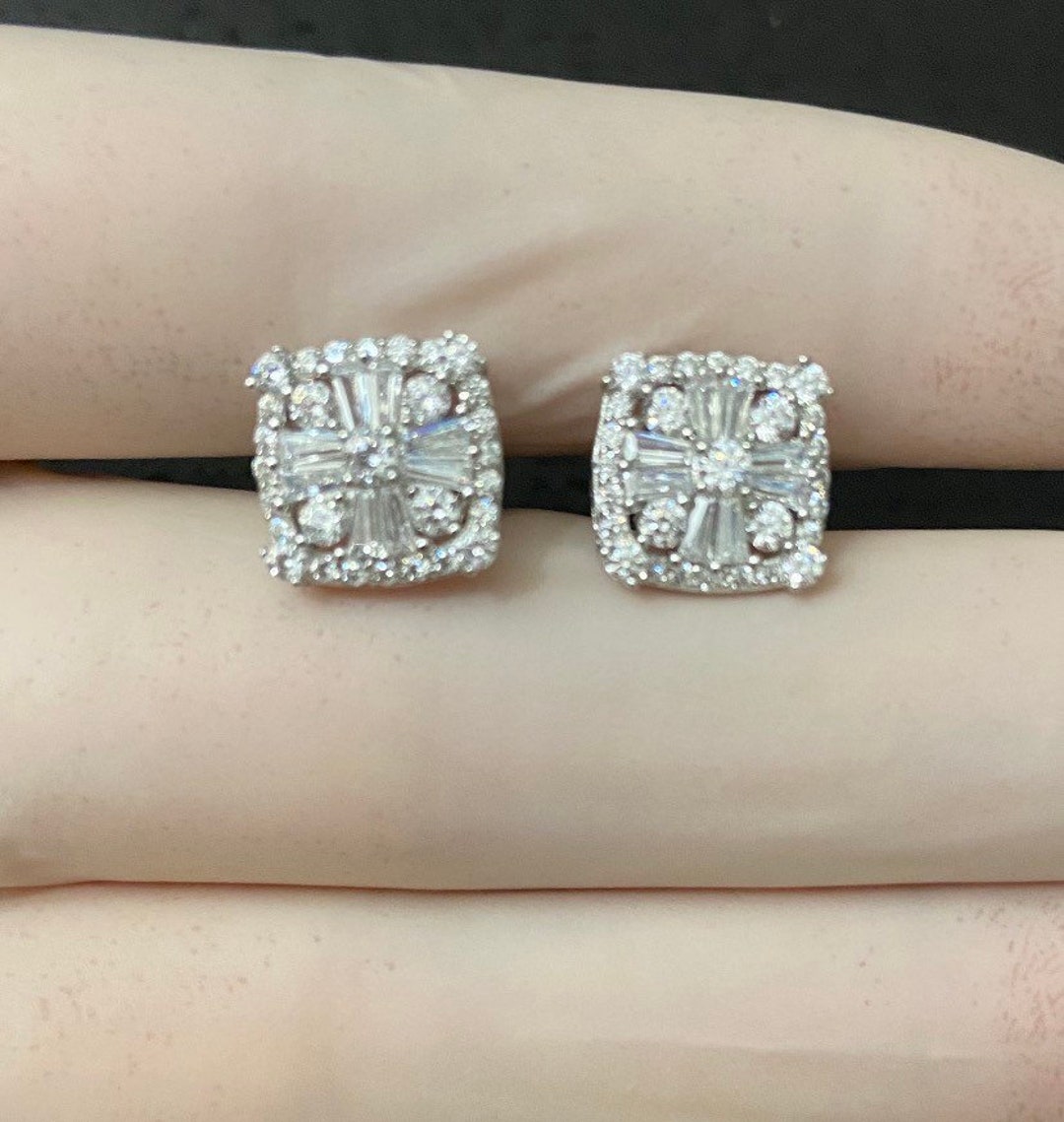 Herren 14K Vergoldet 925 Sterling Silber Iced Cz Baguette Creolen