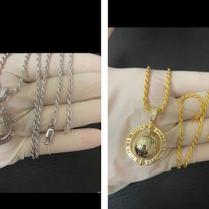 Solid 925 Sterling Silver Iced Out Bling Diamond “World is yours” Pendant Rhodium /14k Yellow Gold Finish 18”20”22”24” Rope Chain Necklace