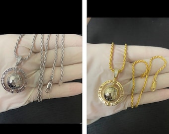Solid 925 Sterling Silver Iced Out Bling Diamond “World is yours” Pendant Rhodium /14k Yellow Gold Finish 18”20”22”24” Rope Chain Necklace