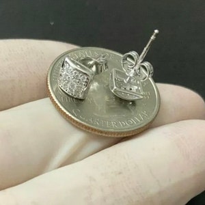 Men’s Women’s Italy Real Solid 925 Sterling Silver Iced Out Bling Diamond Square Earrings Unisex CZ Diamond Push Back Earrings Studs Earring