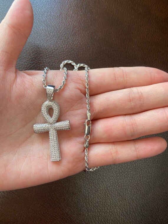 Ciondolo Uomo Ankh Chiave Ciondolo Croce Ankh In Argento Sterling 925 | Design 3D Ghiacciato, Con Zirconi, Per Uomo, Chiave*SP131 Ciondolo Croce - Foto 5