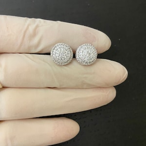 Men or women unisex Italy real 925 sterling silver Iced out Bling round earring CZ Diamond screw earring