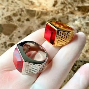 Men’s Stainless Steel Silver/Gold Ruby Ring Size 8,9,10,11,12 +Gift Box