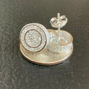 Men’s Women’s Italy Real Solid 925 Sterling Silver Iced out Diamond Round Hip Hop Stud Cluster Earrings 12mm Push Back Earrings