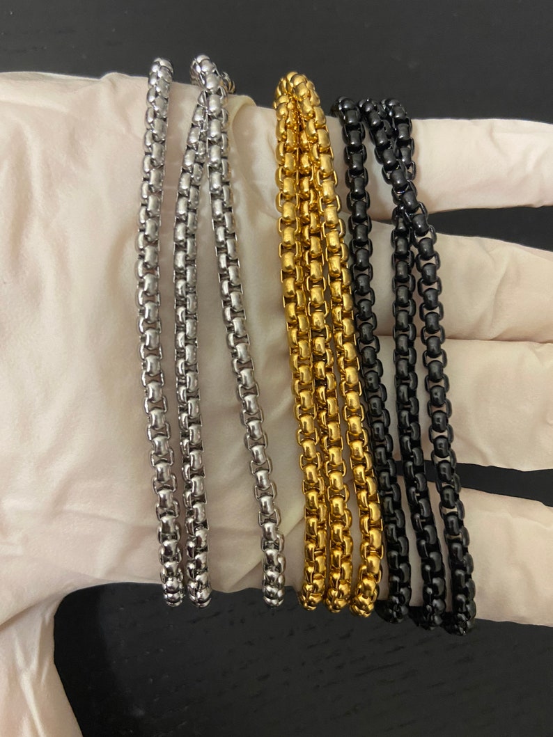 3mm Round Box Link Stainless Steel Necklace Chain for Men or Women ...