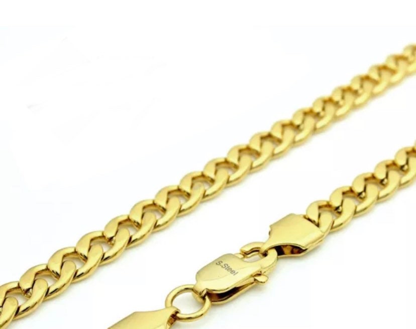 Collana con catena cubana in acciaio inossidabile da 7 mm, color argento e oro, da uomo, da 18 a 40, bracciale da 7 a 11 - Italia