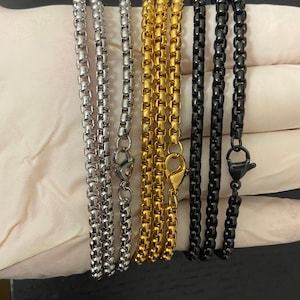 3mm Round Box Link Stainless Steel Necklace Chain For Men or Women Unisex Round Box Chain Silver / Gold / Black 16”-40”