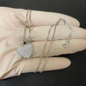 Women’s Girl’s Real Solid 925 Sterling Silver Iced out Bling Diamond Heart Box Chain Necklace