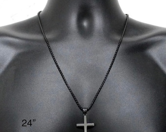 XUZOPIM Collana Uomo e Donna Crocifisso in Acciaio con Zirconi, Catena con Pendente a Croce Rapper, Catena Pendente in Acciaio Inossidabile Retro Regalo per Ragazzo
