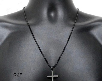 MUERDOU Collana Con Ciondolo Croce In Acciaio Inossidabile 316L – Gioiello Cristiano Uomo Donna, Colori Argento, Oro E Nero
