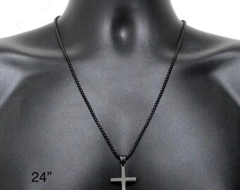 MUERDOU Collana Con Ciondolo Croce In Acciaio Inossidabile 316L – Gioiello Cristiano Uomo Donna, Colori Argento, Oro E Nero