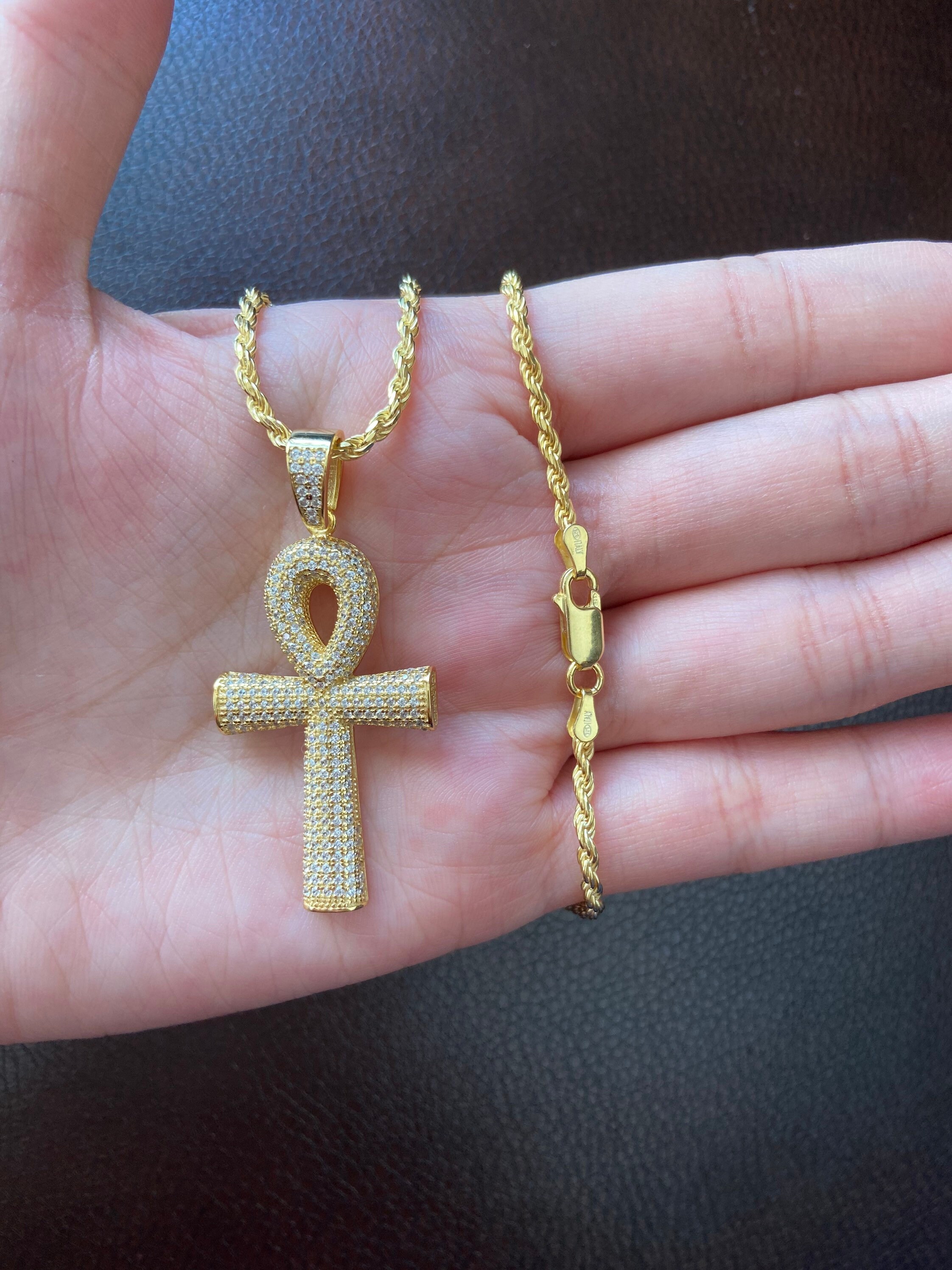 Ciondolo Uomo Ankh Chiave Ciondolo Croce Ankh In Argento Sterling 925 | Design 3D Ghiacciato, Con Zirconi, Per Uomo, Chiave*SP131 Ciondolo Croce - Foto 2