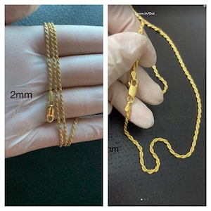 Men or women unisex Italy 14k gold over real solid 925 sterling silver rope chain necklace 2mm 3mm 18”20”22”24” lengths