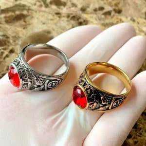 Men’s Stainless Steel Silver Gold Black Red Ruby Cz US ARMY Ring Size 8,9,10,11,12,13
