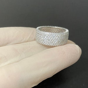 Solid 925 Sterling Silver Iced Out Bling Diamond Band Wedding Pinky Ring Men’s Women’s Sizes 7-12