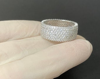 Solid 925 Sterling Silver Iced Out Bling Diamond Band Wedding Pinky Ring Men’s Women’s Sizes 7-12