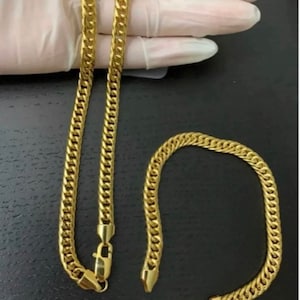 Men Stainless Steel Gold Miami Chain Necklace Bracelet Set Jewelry Gift 6mm