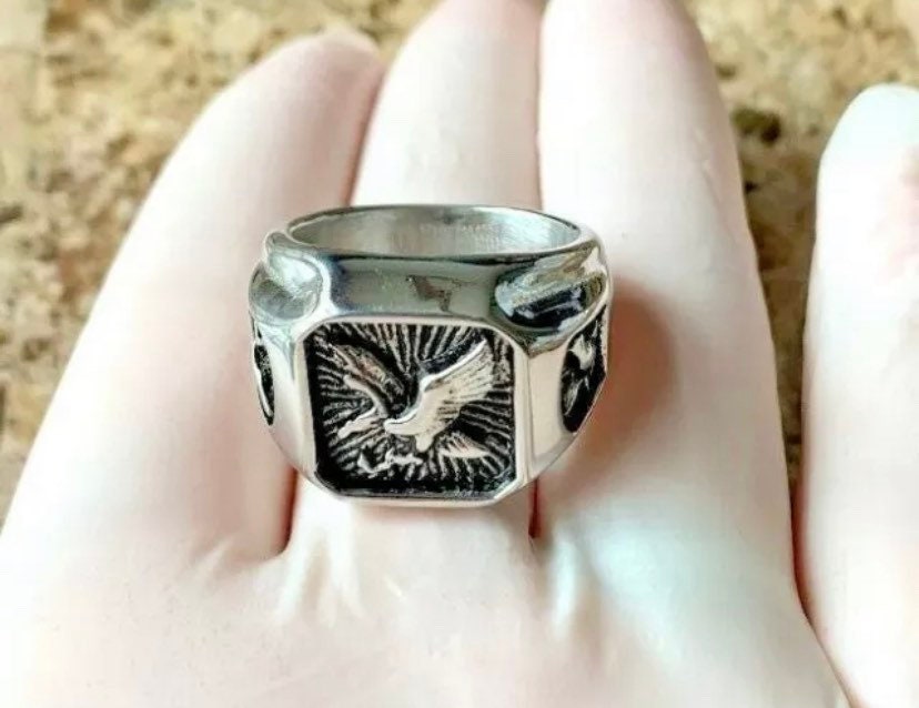 Mens Stainless Steel Silver/gold Eagle Square Ring Size 8,9,10,11,12,13 Gift Box - Etsy Mens Stainless Steel Silver/gold Eagle Square Ring Size 8,9,10,11,12,13 Gift Box - Etsy