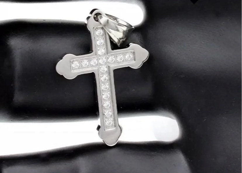 Collana Con Croce Grande In Acciaio Inossidabile - Pendente Con Zirconi Cubici, Per Uomo E Donna