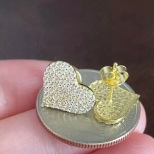 Women’s Girl’s 14k Gold Over 925 Sterling Silver Iced Out Bling Diamond Heart Earring 13mm Push Back Studs Earrings