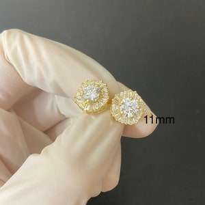 Men Women Italy 14k gold over 925 Sterling Silver Iced Out Bling Round Diamond Baguette Hip Hop Screw Back Earrings 11mm