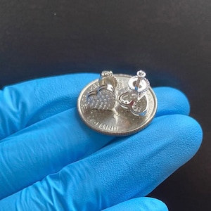 Women real 925 sterling silver iced out bling heart Diamond screw Back earring Italy