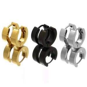 MEN WOMEN Stainless Steel 2pcs Black/Gold/Silver Plain Simple Huggie Cuff Earrings
