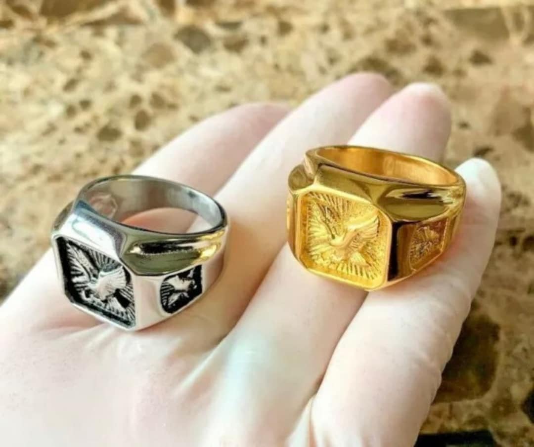 Mens Stainless Steel Silver/gold Eagle Square Ring Size 8,9,10,11,12,13 Gift Box - Etsy Mens Stainless Steel Silver/gold Eagle Square Ring Size 8,9,10,11,12,13 Gift Box - Etsy