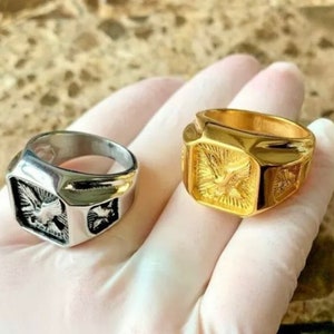 Men’s Stainless Steel Silver/Gold Eagle Square Ring Size 8,9,10,11,12,13 + Gift Box