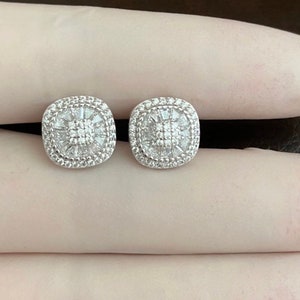 Men Women Italy 925 Sterling Silver Iced Out Bling Baguettes Diamond Earrings Studs Screw Back Earrings 9mm