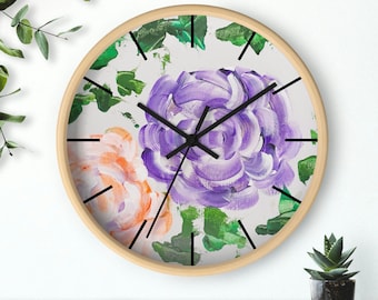 Floral Wooden Wall Clock: Silent Home Decor