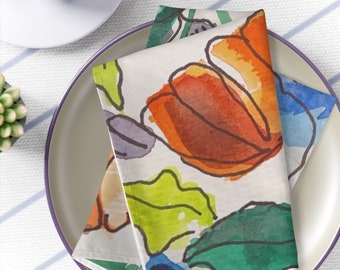 Floral Print Napkins: Polyester Cloth, 4-Piece Set