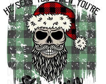 Grunge Noël PNG | | de conception du père Noël squelette barbu Il te voit quand tu dors | Image numérique effrayante de Noël