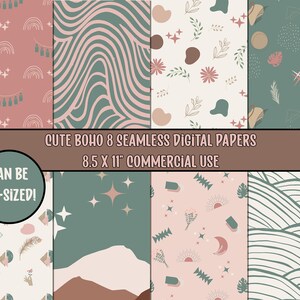 8 Boho Seamless Digital Papers, Boho Scrapbook Paper, Boho Backgrounds, Commercial Use Digital Paper, Boho Patterns