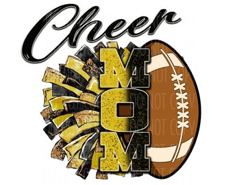 Cheer Mom PNG, Football Glitter Cheerleader PNG, Gold and Black Pom Pom, Cheer Group Shirts PNG, Cheer Mom Shirt Png