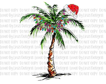 Tropical Palm Christmas Tree PNG | Happy Holidays PNG | Clipart for Sublimation/Heat Press | Christmas Palm Tree Digital Image
