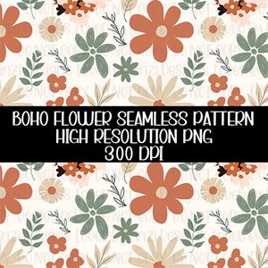 Boho Retro Flowers | Floral Repeating Seamless Pattern | Repeating File | Tiling Designs | Paper | Fabric | Commercial Use Digital Download