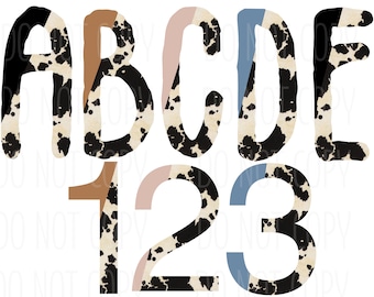 vintage Cowhide Sublimation Alphabet | Lettres de sublimation | Alphabet complet majuscule de A à Z | Lettres colorées en peau de vache | Papouasie-Nouvelle-Guinée