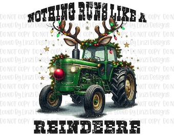 Rien ne ressemble à un renne PNG | Tracteur de Noël avec Rennes PNG | Père Noël Noël lumineux pour tracteur | Image en sublimation