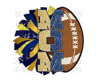 Cheer Mom PNG, Football Glitter Cheerleader PNG, Gold and Navy Pom Pom, Cheer Group Shirts PNG, Cheer Mom Shirt Png