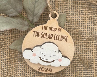 Solar Eclipse Ornament - Laser Cut Wood, Ornament, Christmas ornament, Christmas 2024